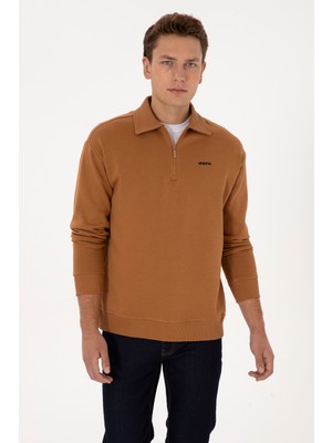 U.S. Polo Assn. Erkek Regular Fit Yarım Fermuarlı Şardonlu Camel Basic Sweatshirt 50313783-VR233