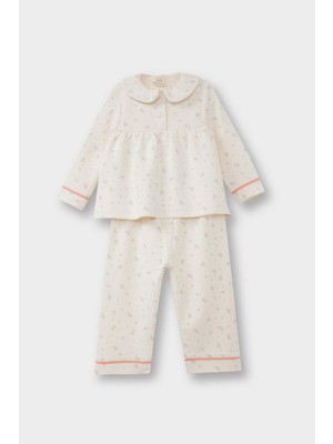 DeFacto Pijama Takımı Çiçekli Uzun Kollu Jakarlı Üst Uzun Alt Kız Bebek G1525A525WN
