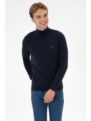 U.S. Polo Assn. Erkek Slim Fit Boğazlı Lacivert Melanj Basic Kazak 50313712-VR033