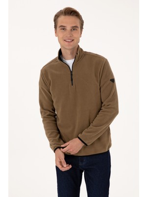 U.S. Polo Assn. Erkek Regular Fit Haki Polar Yarım Fermuarlı Basic Sweatshirt 50313777-VR027