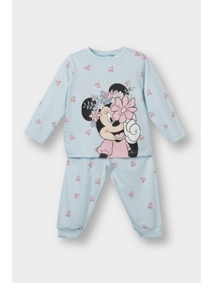 DeFacto %100 Pamuklu Disney Mickey & Minnie Beli Lastikli Pijama Takımı Kız Bebek F4594A525WN