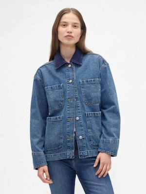 Gap Kadın Mavi Relaxed Denim Chore Ceket
