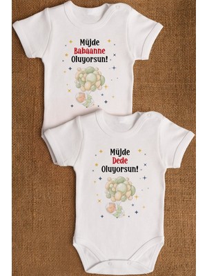 Overoz Organik %100 Pamuk Müjde Babaanne Dede Oluyorsun Baskılı 2'li Bebek Body Badi Zıbın Ikili 5315-5316