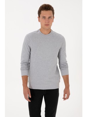 U.S. Polo Assn. Erkek Regular Fit Bisiklet Yaka Gri Melanj İnce Sweatshirt 50324788-VR086