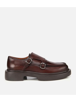 Hotiç Erkek Deri Kahverengi Metal Tokalı Klasik Loafer
