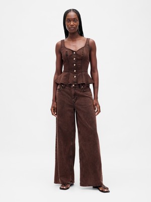 Gap Kadın Kahverengi Mid Rise Ultrasoft Baggy Jean Pantolon