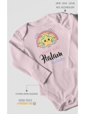 Morivo Kids Panik Yok Halam Halleder Baskılı Bebek Zıbını – Çıtçıtlı Body 8 Renk | %100 Pamuk Kısa Kol