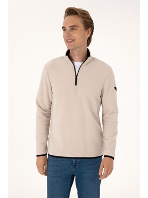 U.S. Polo Assn. Erkek Regular Fit Taş Polar Yarım Fermuarlı Basic Sweatshirt 50313777-VR049