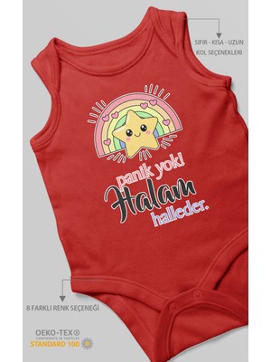 Morivo Kids Panik Yok Halam Halleder Baskılı Bebek Zıbını – Çıtçıtlı Body 8 Renk | %100 Pamuk Kısa Kol