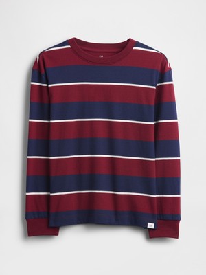 Gap Erkek Çocuk Kırmızı Relaxed T-Shirt Uzun Kol Nefes Alan Kumaş İle Rahat Kesim