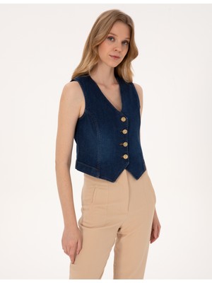 Pierre Cardin Kadın Saks Slim Fit Jean Ceket 50310552-VR032