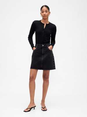 Gap Kadın Siyah High Rise Denim Mini Etek