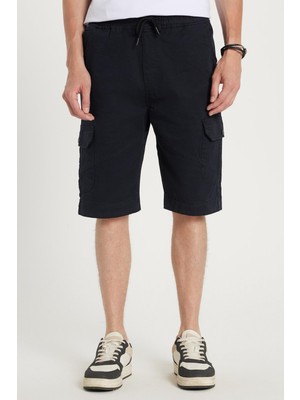 Tudors Erkek Relax Fit Rahat Kesim %100 Pamuk Kargo Cep Lacivert Kapri Şort