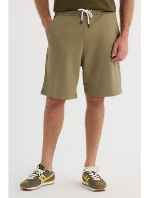 Tudors Erkek Relax Fit Rahat Kesim %100 Pamuk Beli Bağcıklı Haki Şort