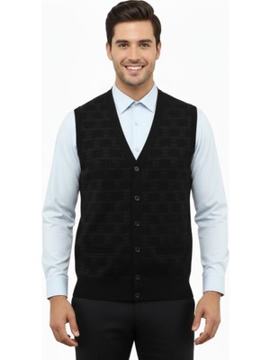 Rüya Triko Erkek Düğmeli Yelek Cepli Çelik Örgü Klasik Kalıp 5215L BGL-ST04847