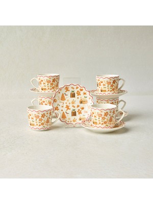 Karaca New Year Yılbaşı Gingerbread 12 Parçalı Kahve Fincan Takımı Bone Desenli 80 ml