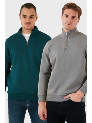 Buratti Pamuklu Regular Fit Dik Yaka 2'li Paket Sweat Erkek Sweat 59052592S2