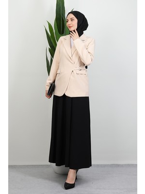 Yandan Kemerli Ceket Krem