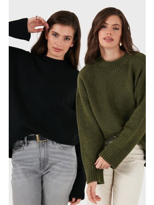 Lela Regular Fit Bisiklet Yaka Basic 2'li Paket Triko Kazak Bayan Kazak 4616213S2
