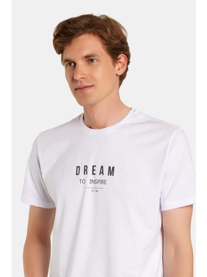 Tudors Erkek Slim Fit Dar Kesim %100 Pamuk Yumuşak Dokulu Baskılı Siyah Bisiklet Yaka Tişört