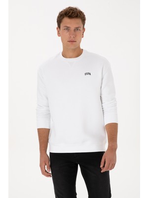 U.S. Polo Assn. Erkek Comfort Fit Bisiklet Yaka Şardonlu Beyaz Basic Sweatshirt 50313757-VR013