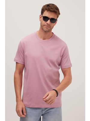 Tudors Unisex Relax Fit Rahat Kesim %100 Pamuk Yumuşak Dokulu Hafif Kalın Lila Bisiklet Yaka Tişört