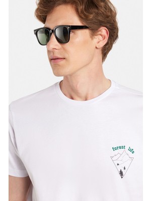 Tudors Erkek Slim Fit Dar Kesim %100 Pamuk Yumuşak Dokulu Baskılı Beyaz Bisiklet Yaka Tişört