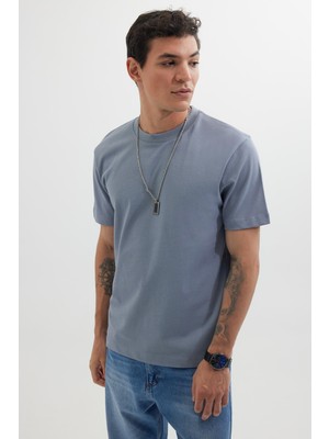 Tudors Erkek Regular Fit Klasik Kesim %100 Pamuk Bisiklet Yaka Gri Tişört