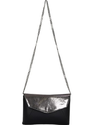 Bueno Shoes Siyah Deri-Çelik Yılan Kadın Kol Çantası 01WBE2605 01WBE2605