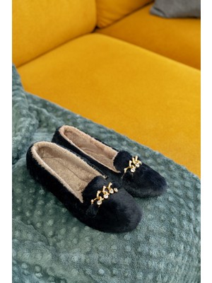 Yumuşak Peluş Kadın Taşlı Ev Babeti Hafif Taban Panduf Ev Pandufu