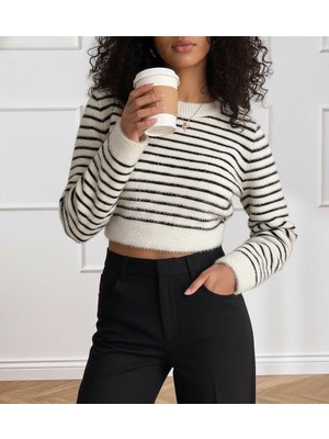 Mareandpanda Kadın Uzun Kollu Balıkçı Yaka Crop Triko Bluz