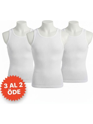 Liber Erkek Fitilli Atlet - Pamuklu Esnek Sporcu Kesim 3AL 2öde (Beyaz)