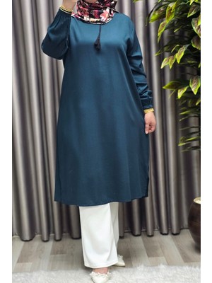 Elmas Tesettür Kadın Tesettür Giyim Büyük Beden Tek Renk Ipli Tunik