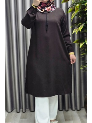 Elmas Tesettür Kadın Tesettür Giyim Büyük Beden Tek Renk Ipli Tunik