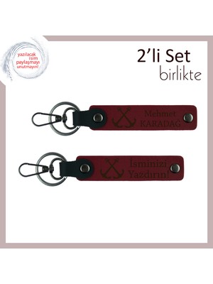 Miawiki Gemi ve Deniz Temalı Hediye Arayanlara Uygun, Çıpa Motifli Kişisel Deri Anahtarlık, Bordo-Bordo