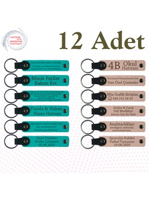 Miawiki Koyu Turkuaz & Pudra, 12’li Set, Isim ve Mesaj Yazılı Deri Hatıra, Bebek Mevlüdüne Sürpriz Hediye