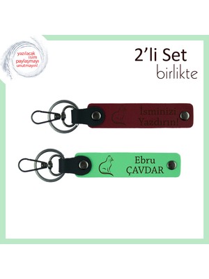 Miawiki Kedili Günlere Özel, Isme Yazılabilir Anahtarlık, Patili Kombin Hediyesi, Bordo-Fıstık Yeşil