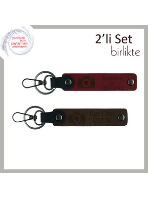 Miawiki Kız Kardeşe Kalıcı Sanatsal Hediye, Fotoğraf Temalı Deri Anahtarlık Seti, Bordo-Koyu Kahve