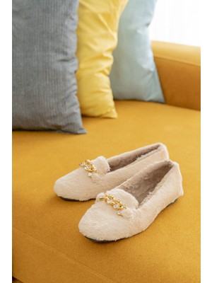 Kadın Slipcat Yumuşak Peluş Taşlı Ev Babeti Hafif Taban Panduf Şık Tasarım ile Konfor