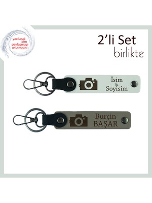 Miawiki Fotoğraf Temalı Sevgiliye Yazı Eklenebilir Klasik Anahtarlık, Kalıcı Hatıra Set, Beyaz-Kül Gri