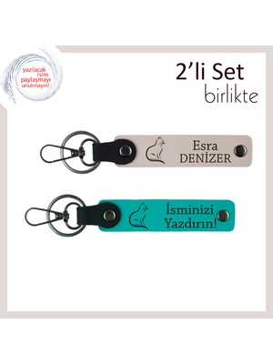 Miawiki Kedili Hediye Kutusunun Yıldızı, Sevimli Desen, Isme Özel Anahtarlık, Pudra-Koyu Turkuaz