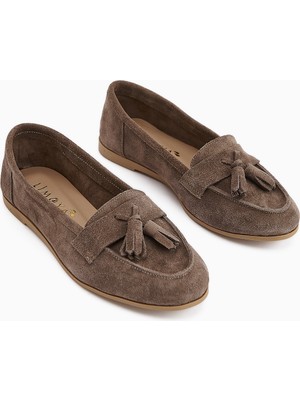 Limoya Doris Hakiki Deri Vizon Süet Püsküllü Kadın Loafer