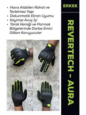 Motokit Revertech Aura Siyah M / Neon - Dokunmatik Ekran Uyumlu Motosiklet Eldiveni (Erkek)