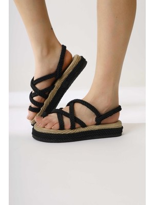 Limoya Spresa Siyah Kalın Tabanlı Halat Sandalet