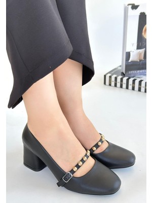 Mareandpanda Tino Siyah Cilt Topuklu Ayakkabı