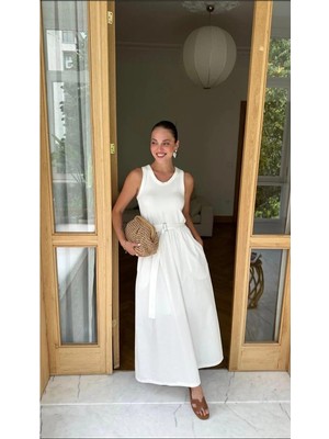 Beyaz Poplin Elbise - Beyaz - M