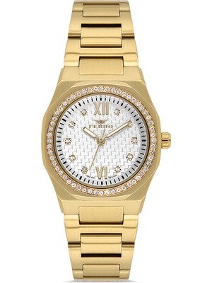 Ferro FL21616AWT-B Quartz Çelik Altın Rengi Beyaz Kadran 27 mm Kadın Kol Saati