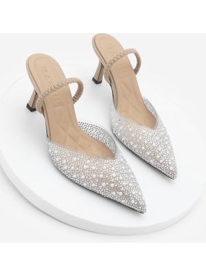Marjin Kadın Stiletto Taşlı Sivri Burun Arkası Açık Abiye Topuklu Ayakkabı Lala