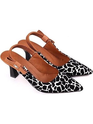 Mareandpanda Toran Beyaz Rugan Siyah Süet Detaylı Topuklu Ayakkabı