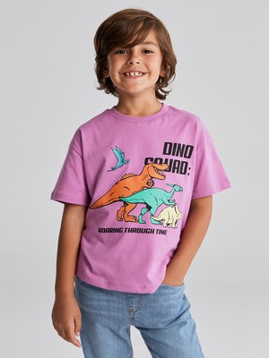 Lc Waikiki Yeni Sezon Bisiklet Yaka Dinazor Baskılı Erkek Çocuk Tişört